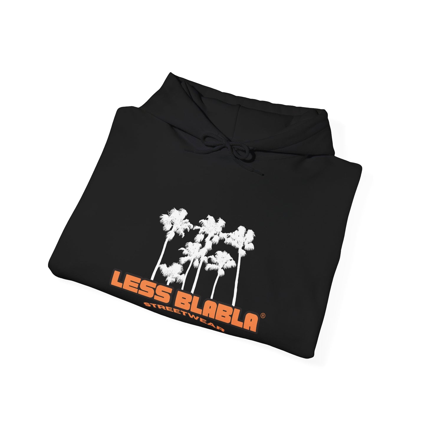 Less BlaBla Streetwear Palmtrees Black White Orange - Unisex Heavy Blend™ Hooded Sweatshirt - EU