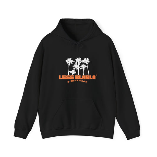 Less BlaBla Streetwear Palmtrees Black White Orange - Unisex Heavy Blend™ Hooded Sweatshirt - EU